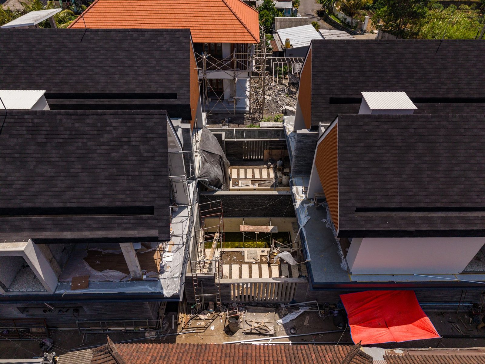 Aerial photograph of the four Four Palms villas under construction