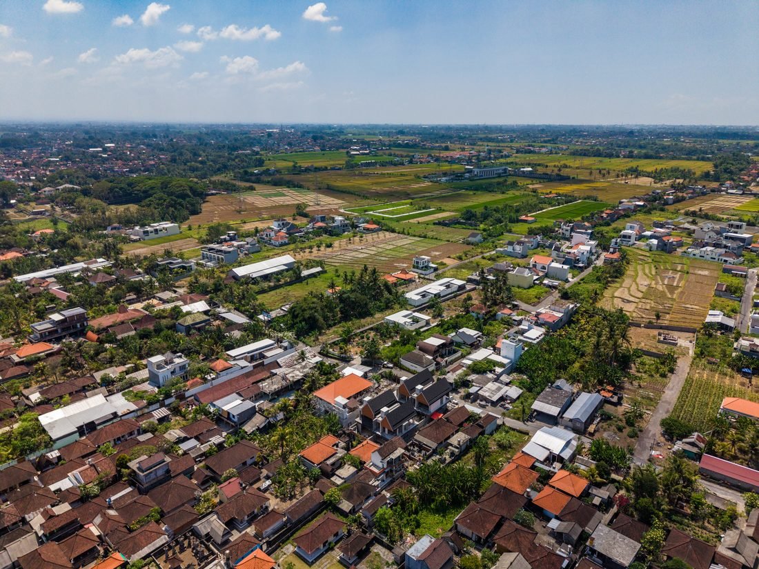 Aerial photograph of the neighbourhood and rice fields around Kedungu