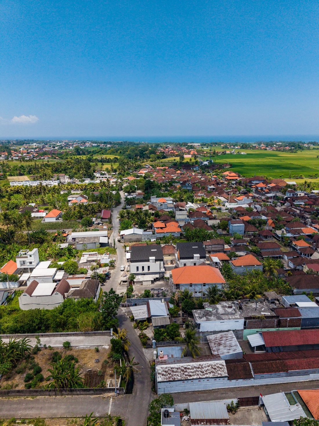 Aerial photograph of the Kedungu village and the coastline beyond