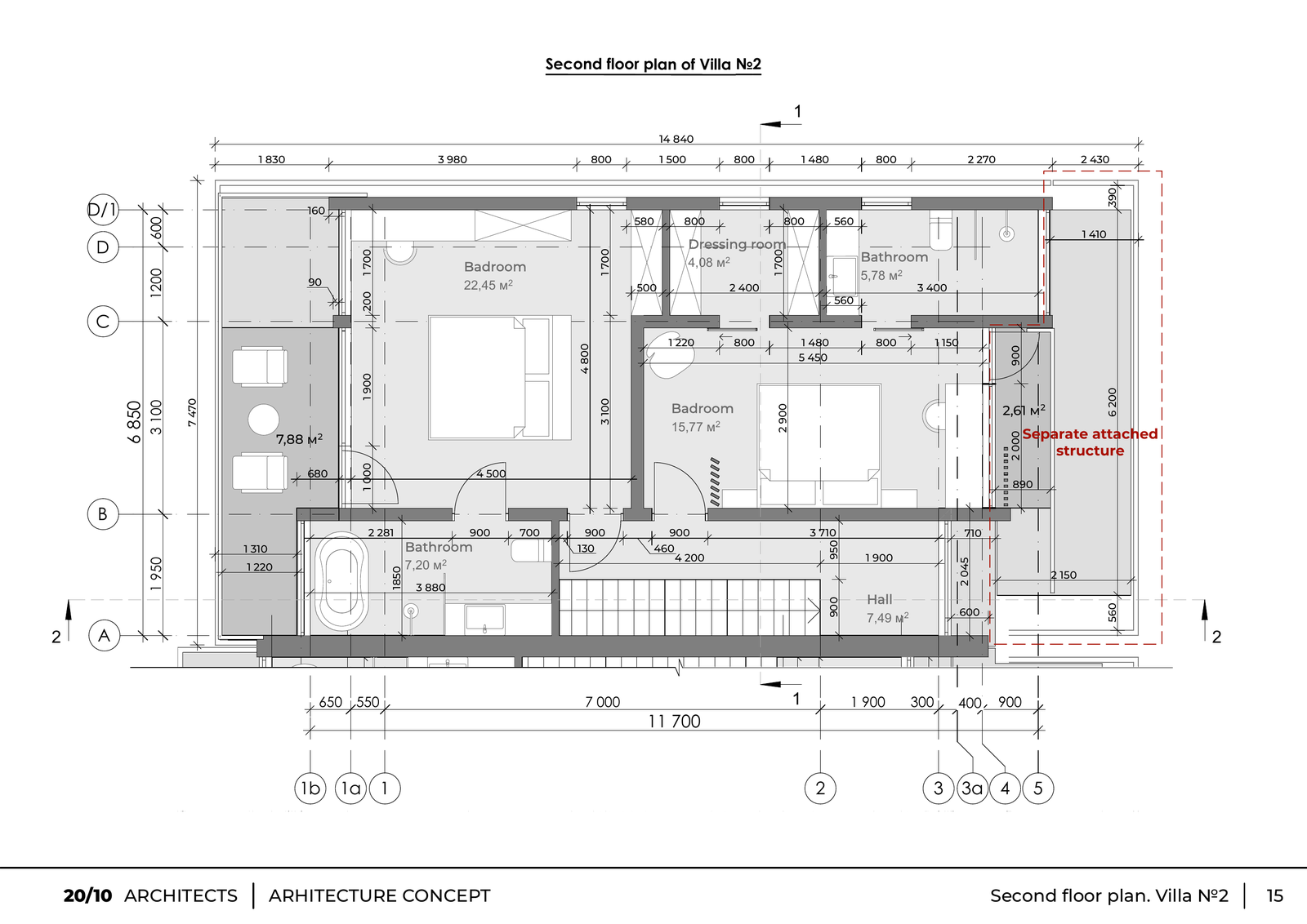 Second floor plan of Villa 2 at Four Palms
