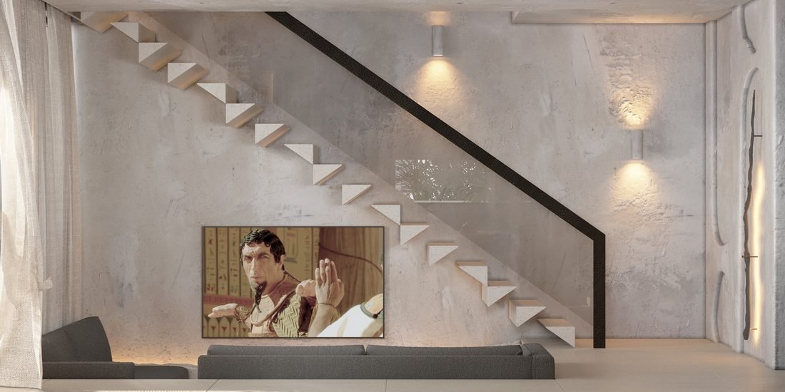 Render of the living area in Villa 3