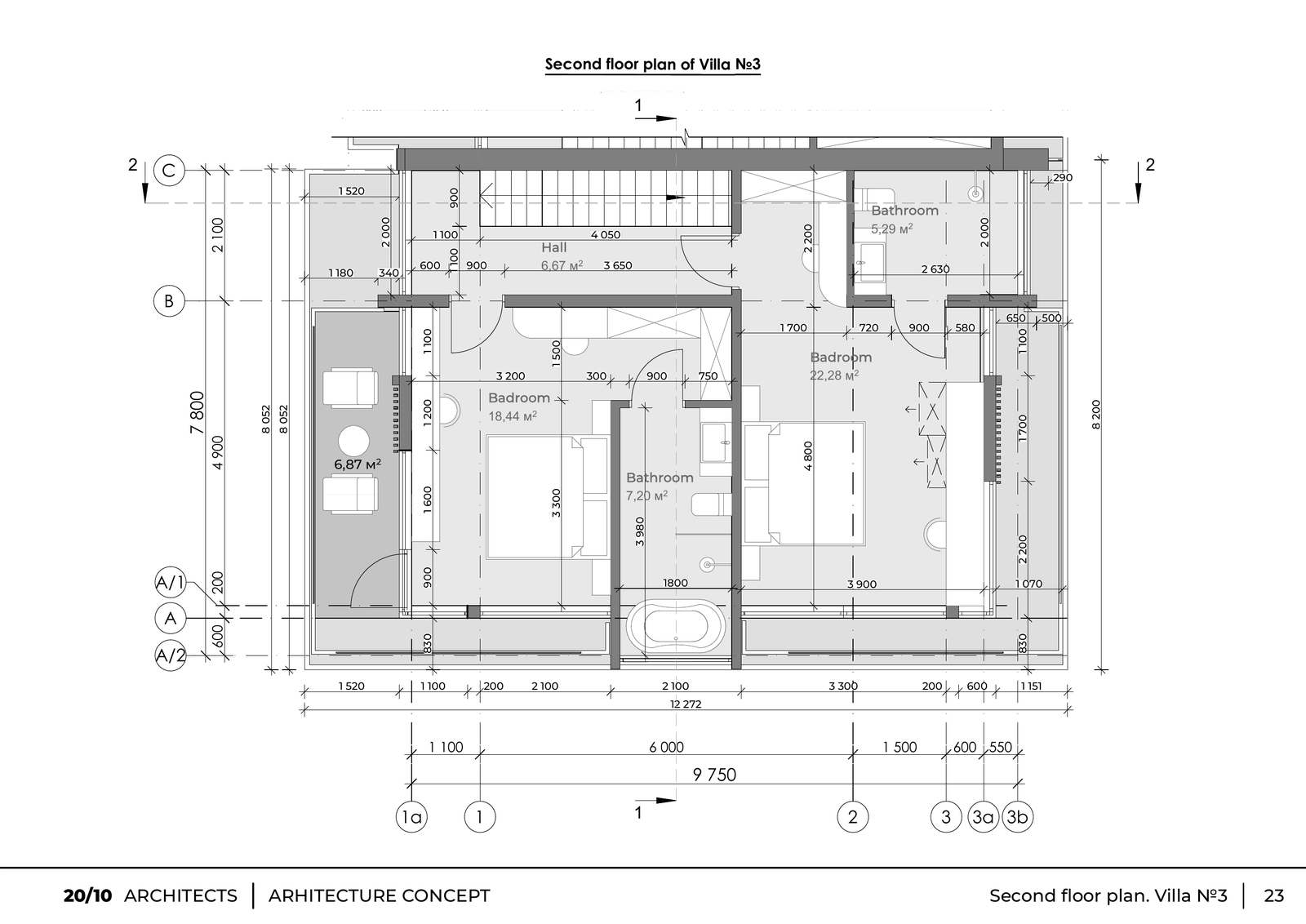 Second floor plan of Villa 3 at Four Palms
