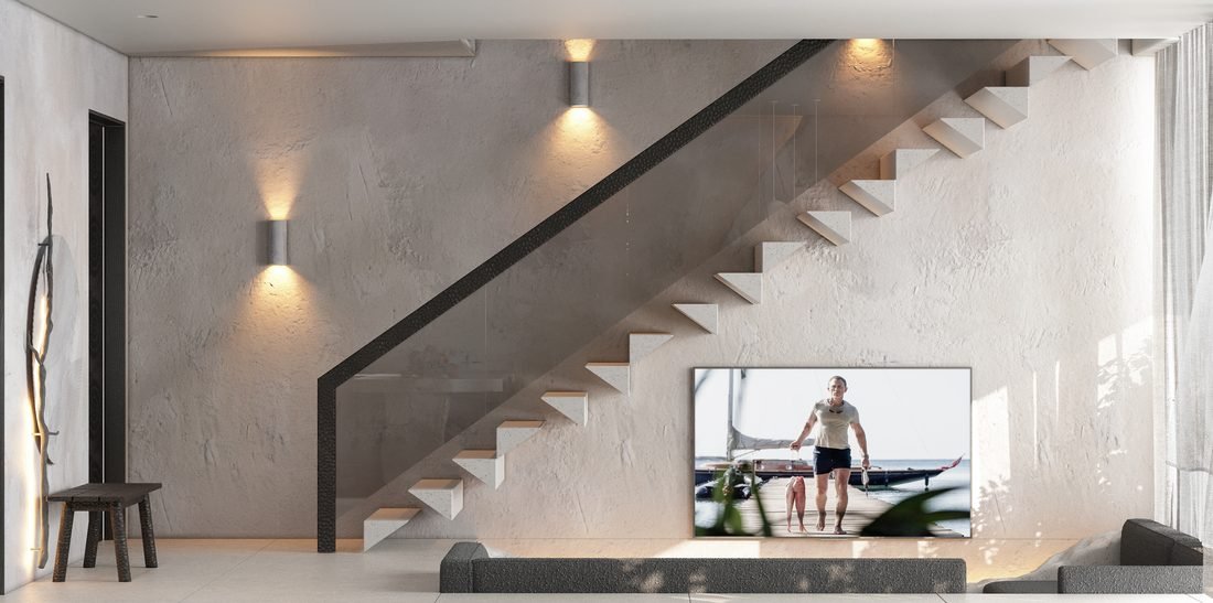 Render of the living area in Villa 4